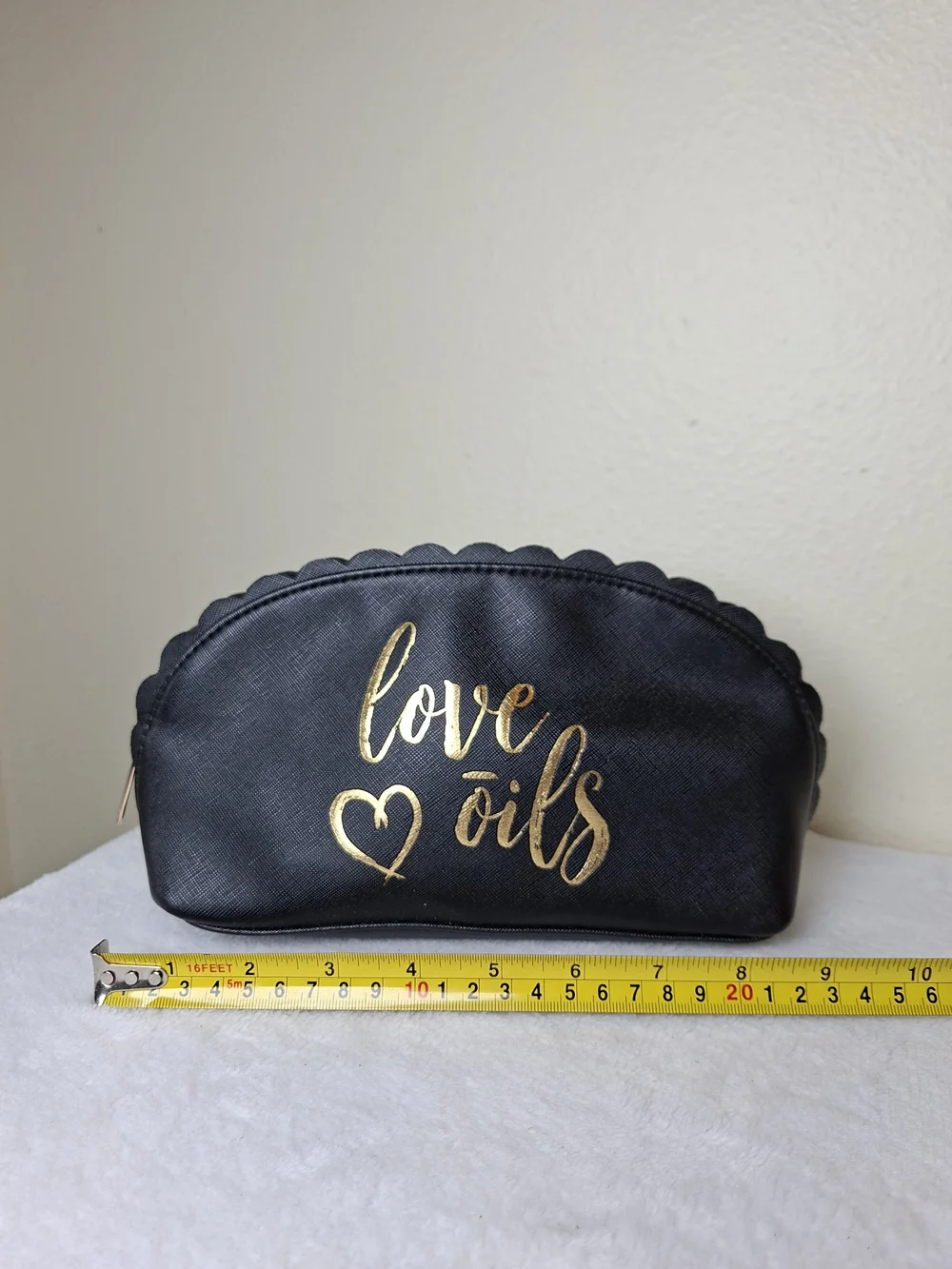 Love Oils Black Cosmetic Pouch with Gold Script